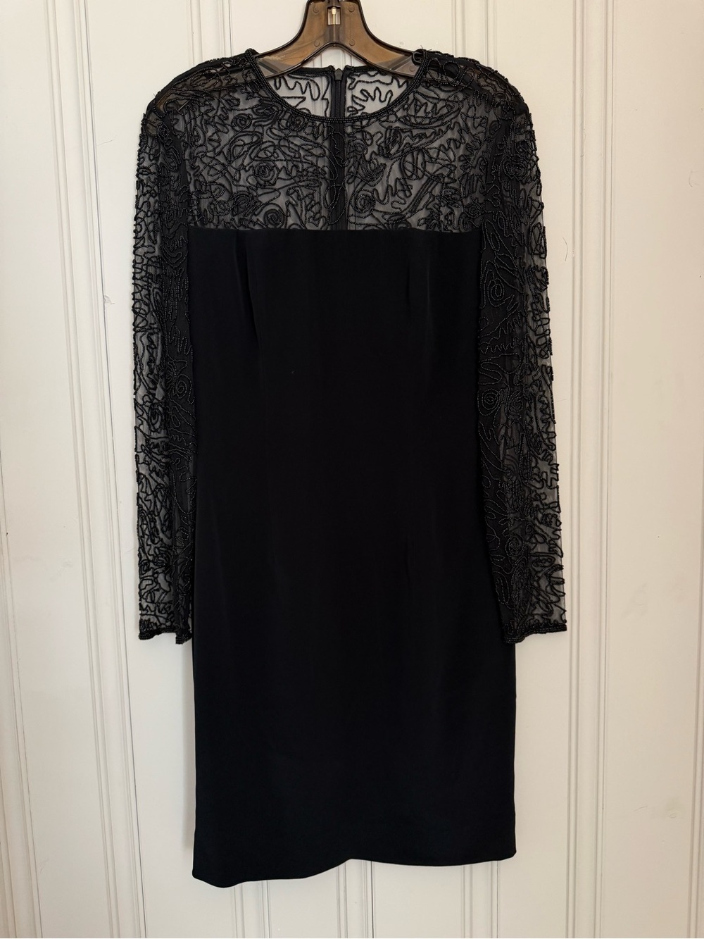Black Long Sleeve Sheer Lace Yoke Cocktail Dress